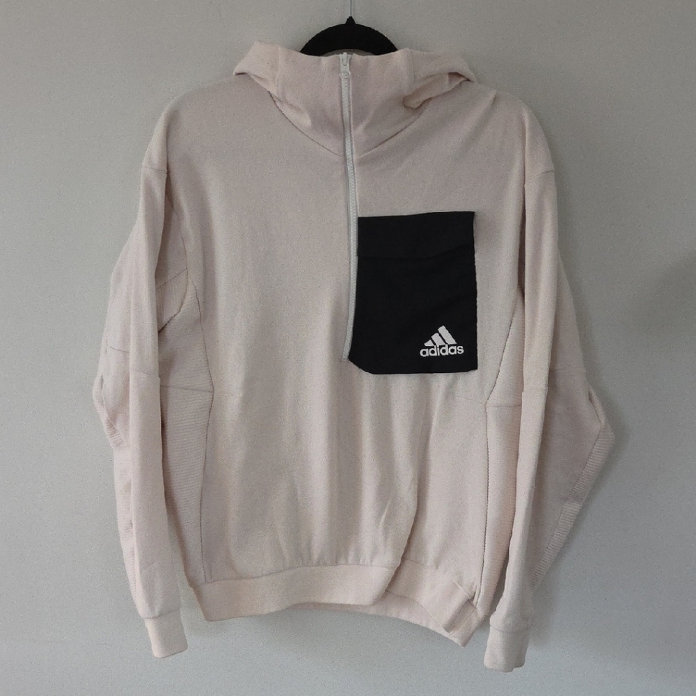 Adidas Cream and Black 1/4 Zip Hoodie